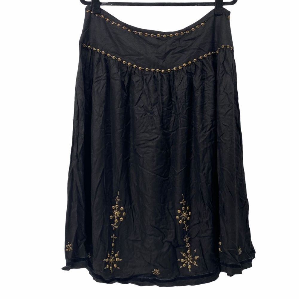 For the Republic Black Brass Studded‎ Detail Flare Skirt Womens 14